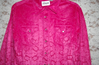 +MBA #5-1948  "Cowgirl Hardware Pink Velvet Long Sleve Horseshoe Blouse