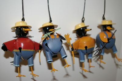 +MBA #5-1609A  Set Of 4 Metal Farmer Crow Collecta Bell Ornaments