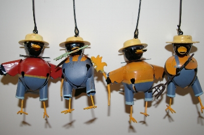 +MBA #MBA5-1609C    2003 Set Of 4 Metal Farmer Crow Collecta Bell Ornaments