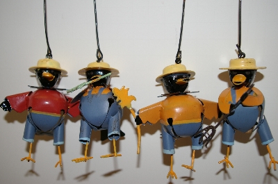 +MBA #MBA5-1609C    2003 Set Of 4 Metal Farmer Crow Collecta Bell Ornaments