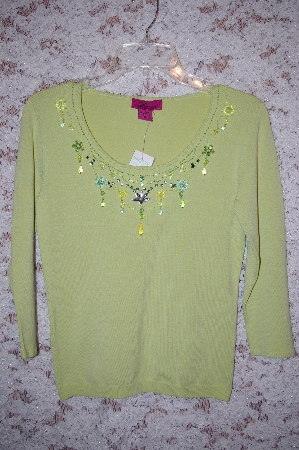 +MBA5-1864  "Designer L.A.C.E. Light Green Embelished Long Sleve Sweater