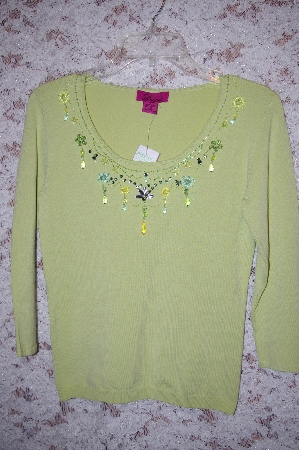 +MBA5-1864  "Designer L.A.C.E. Light Green Embelished Long Sleve Sweater