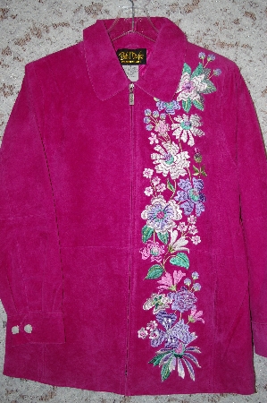+MBA #34-025  "Pink Bob Mackie Floral Embroidered Suede Coat