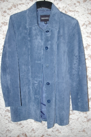 +MBA #34-075   "Denim Blue "Bernardo" Long Fully Lined Washable Suede Coat