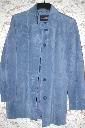+MBA #34-075   "Denim Blue "Bernardo" Long Fully Lined Washable Suede Coat