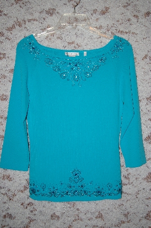 +Turquoise Felicity Square Neck Bead Embelished Sweater