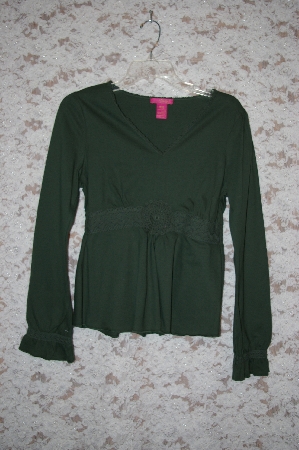 +MBA #34-003  Green Thcila Cotton Long Sleve Top With Crochet Trim