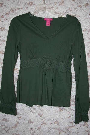 +MBA #34-003  Green Thcila Cotton Long Sleve Top With Crochet Trim