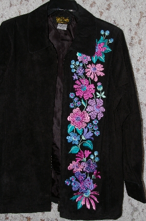 +MBA #35-018  "Black Bob Mackie Floral Embroidered Suede Coat