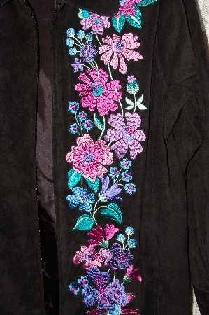 +MBA #35-018  "Black Bob Mackie Floral Embroidered Suede Coat