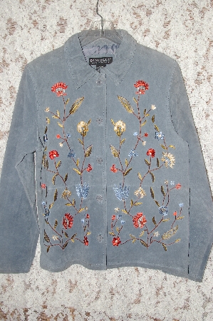 +MBA #35-046  Slate Blue Dialogue Floral Embroidered Suede Jacket