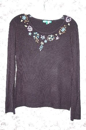 +MBA #35-060  "Black "Everyday" Floral & Bead Embroidered  Sweater