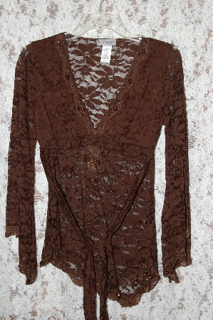 +MBA #35-001  "Chocolate Brown Body Central All Lace Tie Back Bead Embelished Tunic