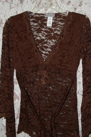 +MBA #35-001  "Chocolate Brown Body Central All Lace Tie Back Bead Embelished Tunic