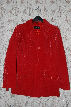 +MBA #36-032  "Red Excelled Fringe & Whip Stitch Detail Suede Jacket