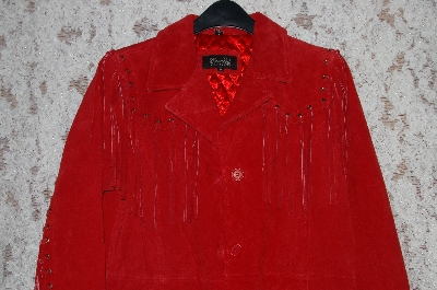 +MBA #36-032  "Red Excelled Fringe & Whip Stitch Detail Suede Jacket