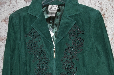 +MBA #36-055  "Dark Green Nolan Miller Beaded Floral Fully Lined Suede Jacket