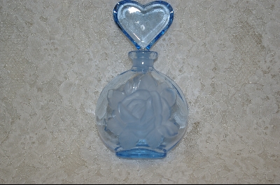 +MBA  "Blue Rose Glass Perfume Bottle W/Heart Shaped Stopper