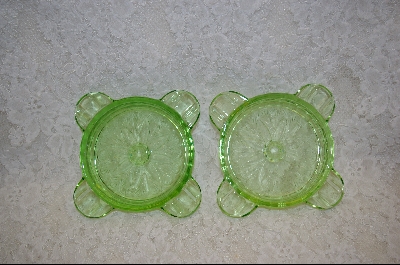 +MBA #4462  "Set Of Two Green Depression Glass Ashtrays #4462
