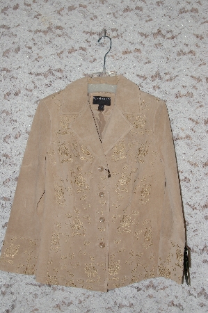 +MBA #49-038  "Bernardo "Sand" Colored Floral Embroidered Suede Jacket