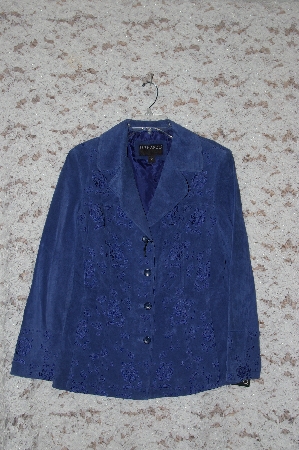 +MBA #49-047   "Bernardo "Danube Blue" Floral Embroidered Suede Jacket