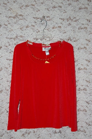 +MBA #49-013  "George Simonton "Red Milky Knit Top With Faux Chain Detail"