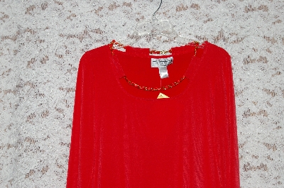 +MBA #49-013  "George Simonton "Red Milky Knit Top With Faux Chain Detail"