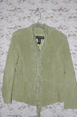 +MBA #49-051  "Dialogue "Green Washable Suede Jacket With Fringe Detail"