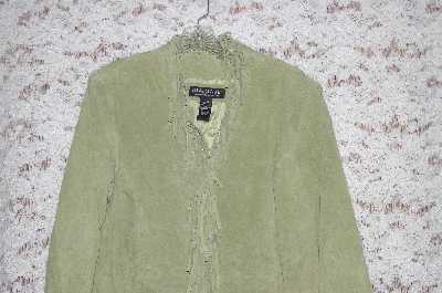 +MBA #49-051  "Dialogue "Green Washable Suede Jacket With Fringe Detail"