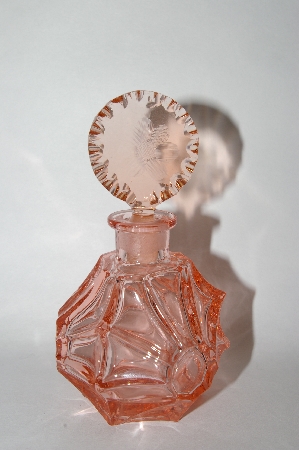 +MBA #55-236  Vintage Pink Glass Perfume Bottle With Etched Glass Stopper