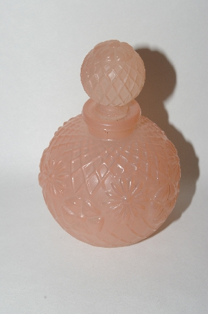 +MBA #55-201  Vintage Pink Frosted Patterened Perfume Bottle