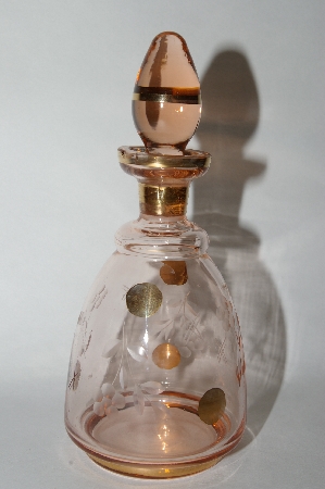 +MBA #55-025  Vintage Pink Glass With 14K Gold Paint Work Perfume Bottle