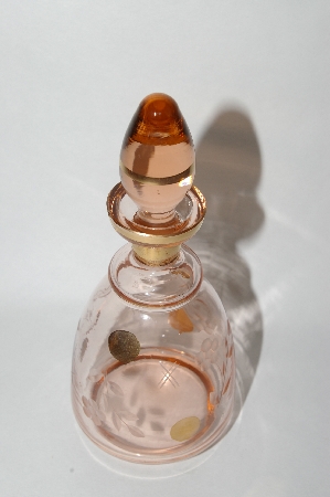 +MBA #55-025  Vintage Pink Glass With 14K Gold Paint Work Perfume Bottle