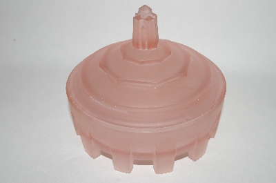 +MBA #55-036  Vintage Obelisk Pink Satin Glass Art Deco Powder Jar