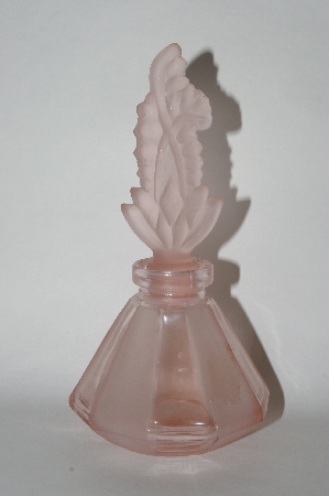 +MBA #55-121  Vintage Pink Frosted & Clear Glass Perfume Bottle With Fancy Frosted Stopper