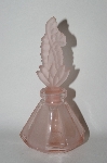 +MBA #55-121  Vintage Pink Frosted & Clear Glass Perfume Bottle With Fancy Frosted Stopper