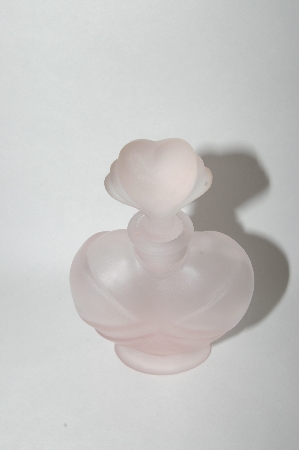 +MBA #55-276  Vintage Satin Pink Glass Heart Shaped Perfume Bottle