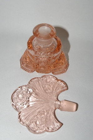 +MBA #55-265   Vintage Large Soft Pink Glass Fancy Perfume Bottle