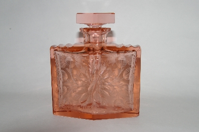 +MBA #55-219  Vintage Beautiful Pink Glass Floral Etched Perfume Bottle