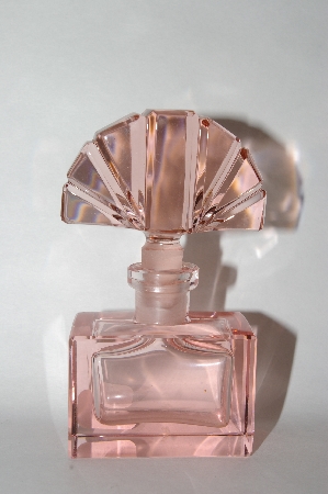 *Vintage Soft Pink Glass Perfume Bottle With Glass Fan Shapped Stopper