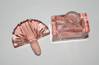 *Vintage Soft Pink Glass Perfume Bottle With Glass Fan Shapped Stopper