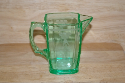 +MBA #4887  "Unusual Green Small Etched Pitcher #4887