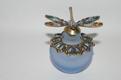 +MBA #57-315  "Blue Frosted Glass "Dragonfly" Perfume Bottle