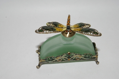 +MBA #57-328  "Green Fancy Shaped Frosted Glass "Dragonfly" Perfume Bottle