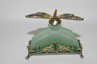 +MBA #57-328  "Green Fancy Shaped Frosted Glass "Dragonfly" Perfume Bottle
