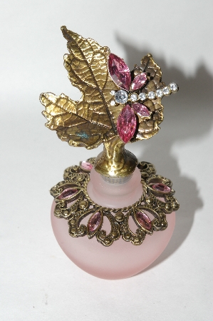 +MBA #57-335  Pink Frosted Glass Leaf Dragonfly Perfume Bottle