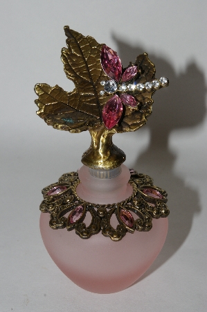 +MBA #57-335  Pink Frosted Glass Leaf Dragonfly Perfume Bottle