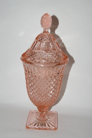 +MBA #57-086  "Hocking" Depression Glass Pink Miss America Candy Dish With Lid
