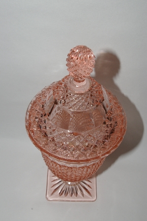 +MBA #57-086  "Hocking" Depression Glass Pink Miss America Candy Dish With Lid