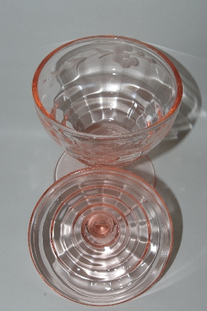 +MBA #57-066  Vintage Pink Depression Glass Candy Dish With Lid